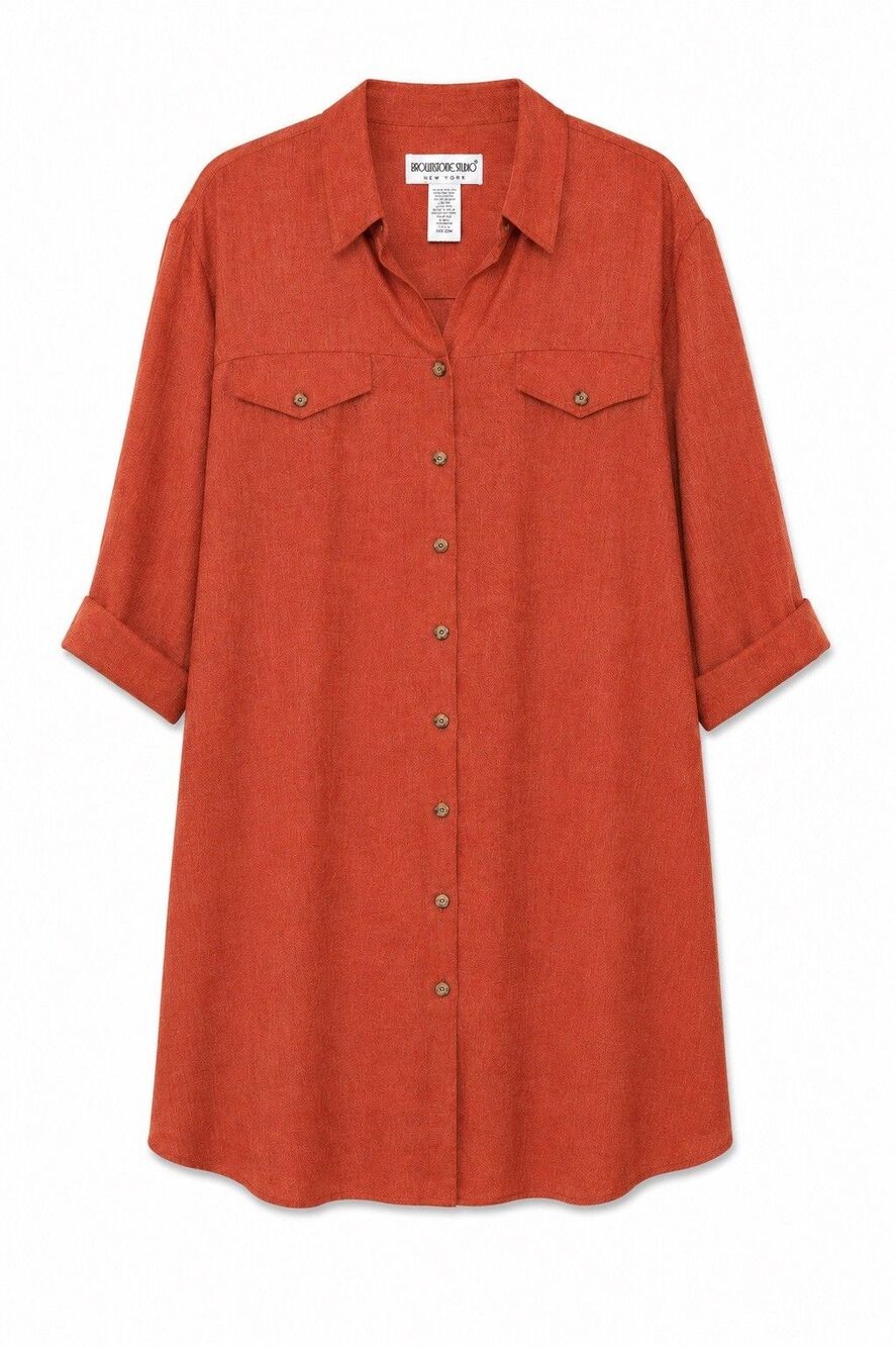 Brownstone Studio Dress Womens 22W Orange Button Front Shirt Dress Plus Made USA